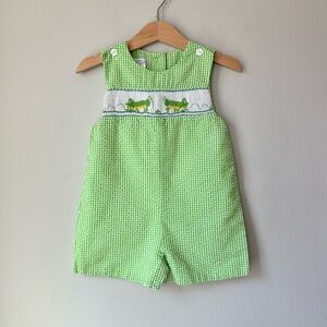 Petit Ami Smocked Seersucker Jon Jon Embroidered Grasshoppers Size 18 Months